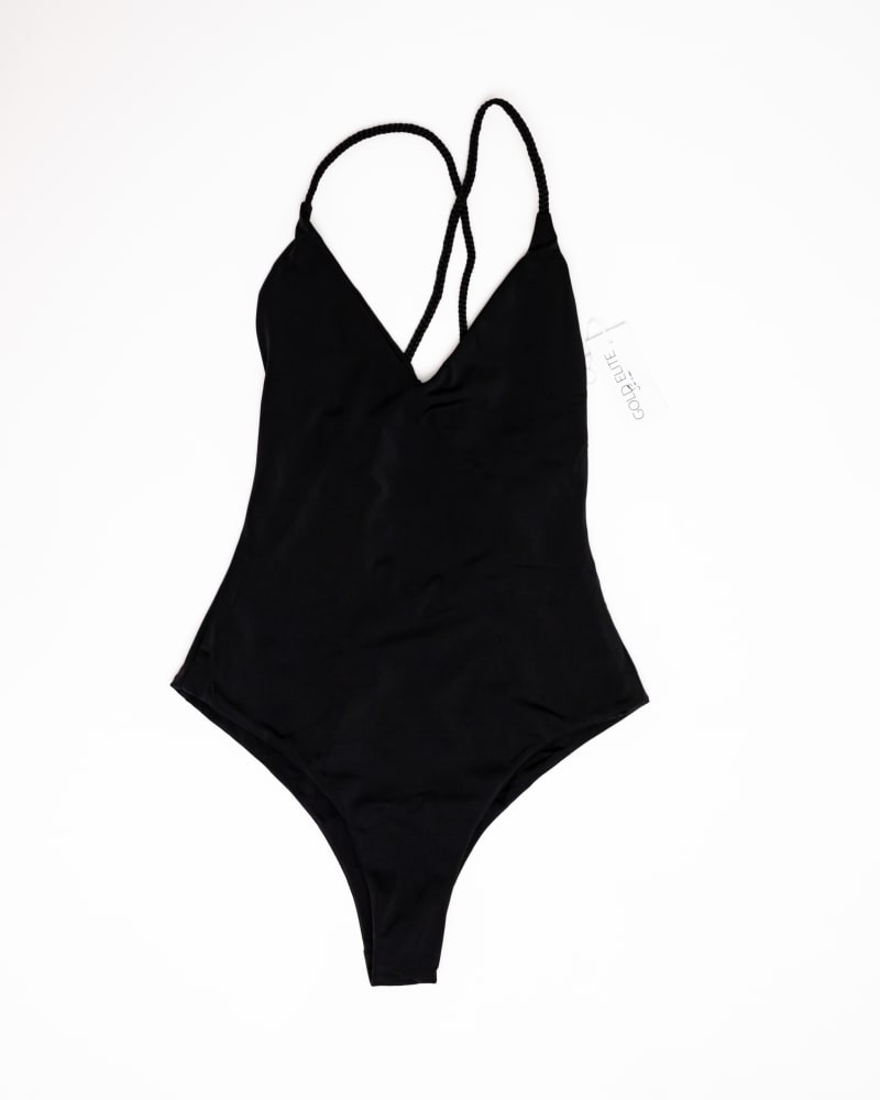 Front of a size L Emma Strappy One Piece in Black by Gold Elite Apparel. | dia_product_style_image_id:288271